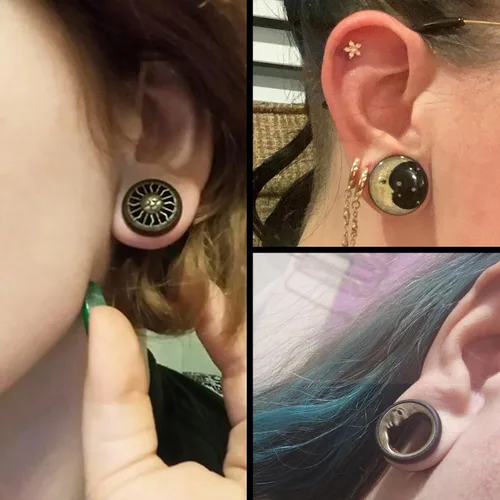 Vista 5 de Juego de expansores Qmcandy para oreja, de madera orgánica y acrílico, de 0 g a 34 pulgadas