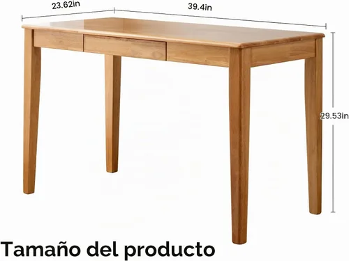 Vista 3 de Escritorio de madera maciza con cajón, escritorio de madera para oficina en casa para el trabajo, escritorio de computadora para estudiantes