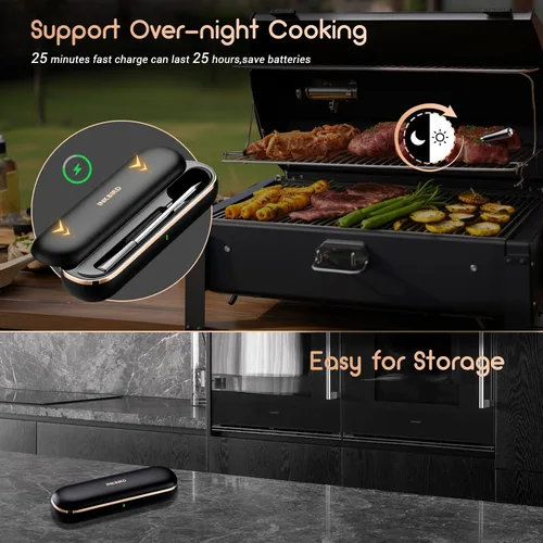 Vista 3 de INKBIRD Termómetro de carne inalámbrico, termómetro inteligente para carne Bluetooth, IP67 impermeable con caja recargable para parrilla al aire