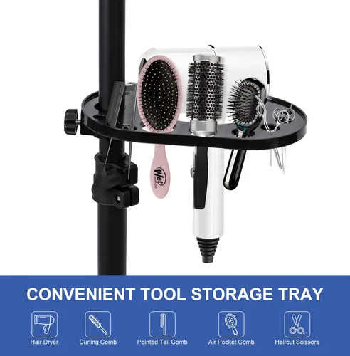 Vista 3 de Klvied Soporte para peluca con trípode ajustable, soporte para cabeza de maniquí con panel para pies, cabeza de peluca de metal reforzada