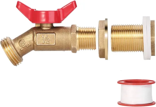 WADEO Espiga de barril de lluvia, grifo de agua de latón para barril de lluvia, kit de grifo de agua de lluvia con accesorio de mamparo y cinta de