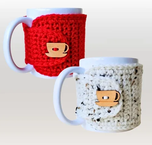 Vista 7 de Taza acogedora con taza de madera y botón de platillo (rojo y avena)