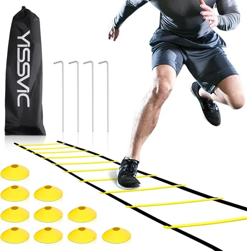Vista 10 de YISSVIC Agility Ladder and Cones 20 Feet 12 Adjustable Rungs Naranja