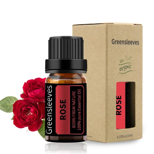 GREENSLEEVES Aceite esencial de rosa, 0.3 onzas líquidas de aceite aromático puro a base de plantas para aromaterapia, aceites esenciales para