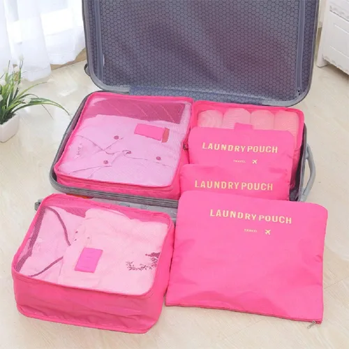 Vista 9 de Cubos de embalaje, 6 bolsas organizadoras de equipaje de viaje para mochilas, Rosa, L