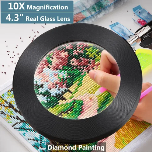 Vista 2 de Veemagni - Lupa de 10 veces con luz y abrazadera, 3 modos de color, luz LED de cristal real regulable sin escalones, lámpara de escritorio con brazo