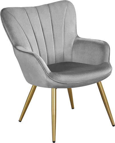 Vista 23 de Yaheetech Silla de Brazos de Piel Sintética PU, Silla Decorativa Moderna con Patas Metálicas, Cómoda Silla Barril Tapizada para Sala de Estar, Marrón