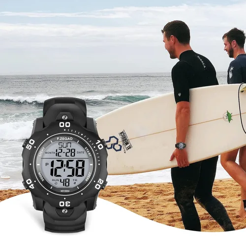 Vista 3 de F.ZEGAO Men Digital Sports Watch, 100M Diving Grade Waterproof Watch with Stopwatch Countdown Timer Alarm Function Dual Time Silicone Strap Wrist