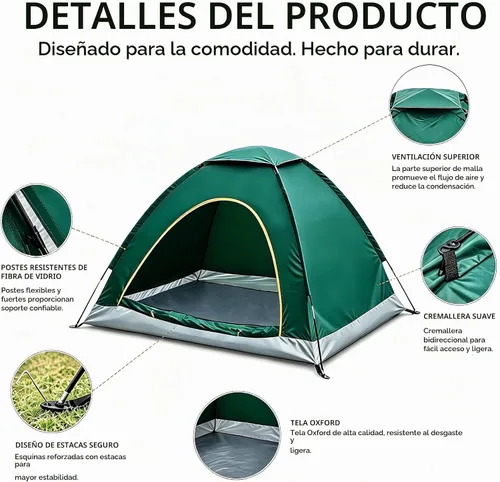 Vista 4 de Tienda de campaña para camping - Tienda de campaña ligera para mochileros con mosca de lluvia, impermeable y resistente al viento, fácil