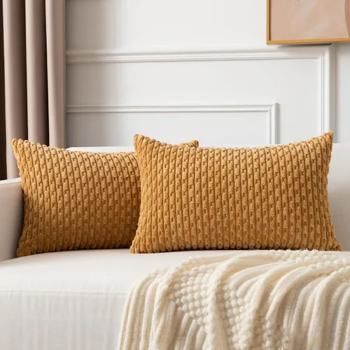 Vista 281 de Kevin Textile - Juego de 2 fundas de almohada decorativas de pana suave, estilo bohemio, a rayas, decoración del hogar para sofá, cama, sofá y sala