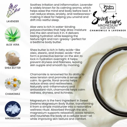 Vista 2 de Magnesium Body Butter with Lavender & Chamomile, Deeply Moisturizing Body Cream with Shea Butter, Aloe Vera, Argan & Jojoba Oils, 4 oz