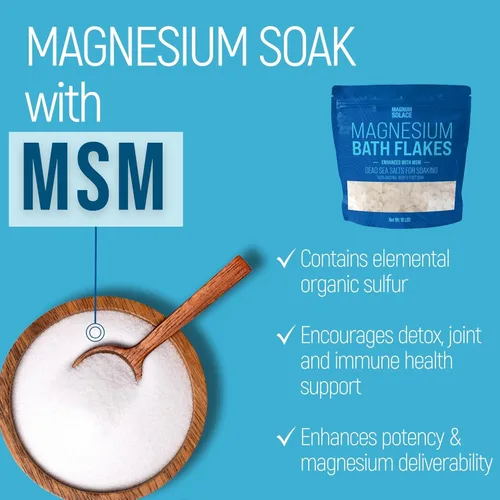 Vista 3 de Copos de magnesio con MSM - Escamas de cloruro de magnesio - Sales del mar muerto para remojar, 10 libras