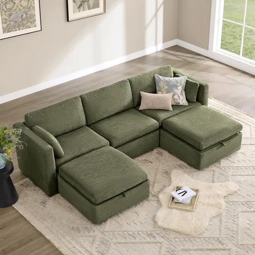 Vista 16 de CHITA Juego de sofá modular Cloud de gran tamaño, sofá modular en forma de U con diván reversible, 112 pulgadas de ancho, sofá modular de 5 Azul