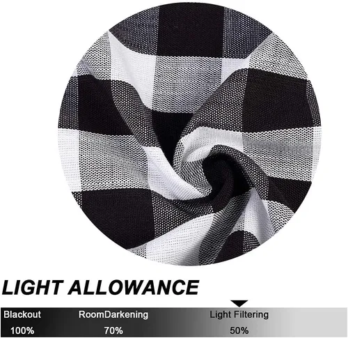 Vista 5 de Cenefas de Café a Cuadros de Búfalo Blanco y Negro para Cocina, Cortinas de Cenefa Estilo Granja Gruesas con Bolsillo para Varilla Gingham