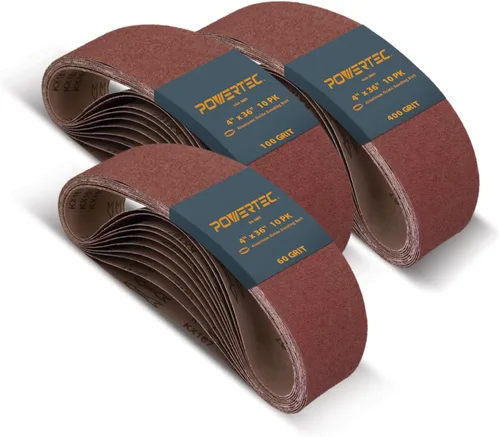 Vista 17 de POWERTEC 10 correas de lijado de 4 x 36 pulgadas, óxido de aluminio de grano 40, bandas de lijado de 4 x 36 pulgadas para lijadora de disco y banda