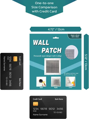 Vista 4 de Parche para paneles de yeso, 2 x 2 pulgadas, 2 piezas, kit de reparación de parches de pared, (2x2-2P)