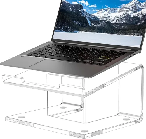 Vista 8 de FUCDTEFC Soporte acrílico para computadora portátil, elevador de laptop para portátiles de 10 a 15.6 pulgadas, soporte ergonómico para computadora