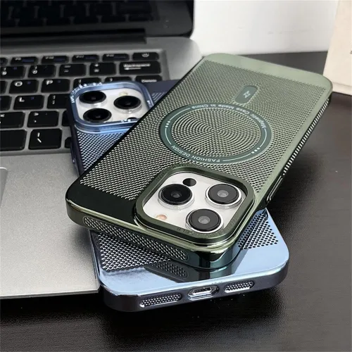 Vista 5 de Funda magnética de disipación de calor para iPhone 14 Pro Max compatible con Magsafe delgada y dura carga inalámbrica galvanizada