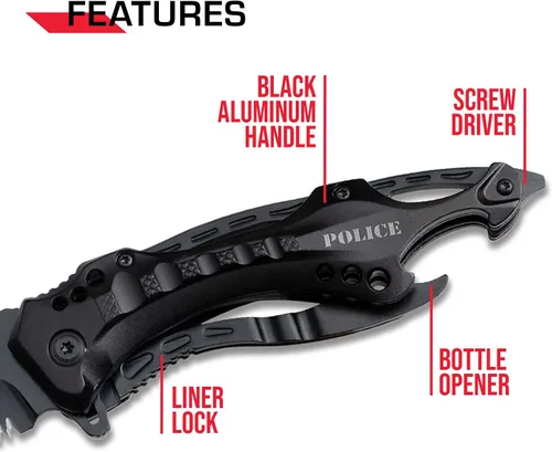 Vista 5 de Tac Force Serie TF-705, cuchillo plegable táctico, apertura asistida, hoja semidentada, 4-1/2 pulgadas cerrado, negro