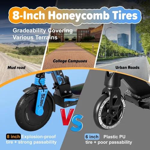 Vista 3 de Electric Scooter for Kids & Teens, 200W/350W Motor, 12-19 MPH & 12-18 Miles, 8"/8.5" Solid Tires Foldable Kick Scooter with Dual Brakes &