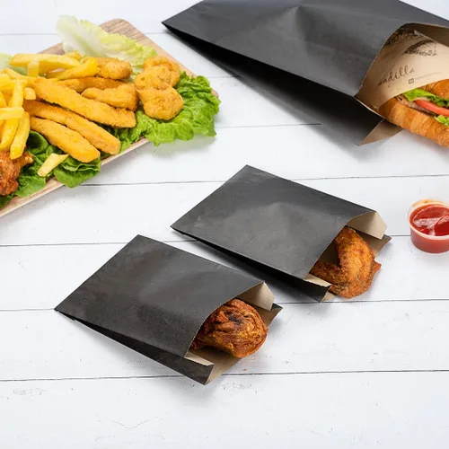 Vista 3 de Restaurantware Bag Tek - Bolsas de papel de 4.3 x 1.5 x 6.3 pulgadas para aperitivos, 100 bolsas desechables para papas fritas, a prueba de grasa