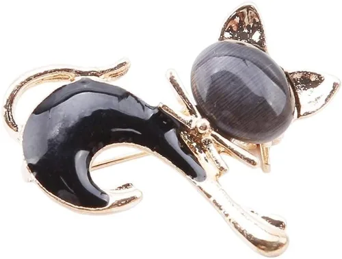 Broche de gato lindo animal alfileres para joyería, bolsas de ropa, mochilas, chaqueta, accesorios de insignia, color negro, Bambú