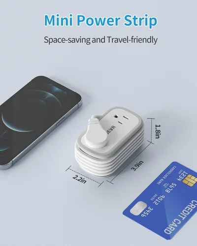 Vista 3 de BEVA Regleta de alimentación de viaje, regleta de enchufe plano con cable USB C retráctil, cable de extensión corto de 5 pies con 2 salidas de CA, 3