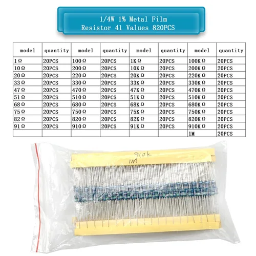 Vista 4 de Kit de componentes electrónicos Total 1615 piezas, tabla de pruebas, clip de cocodrilo, diodos LED, resistencias de película metálica, paquete