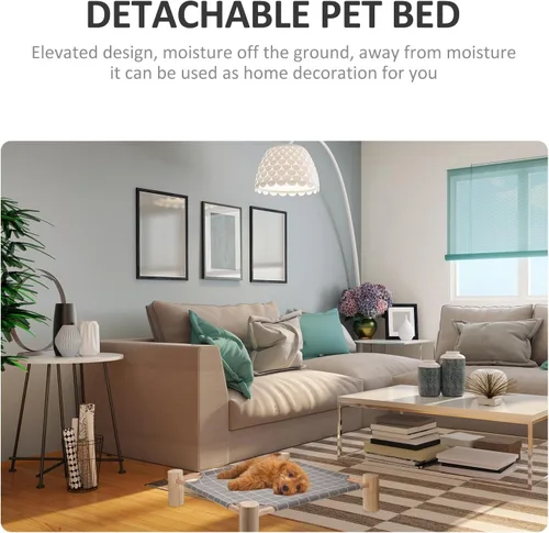 Vista 7 de Pet Camp Bed for Dogs and Cats, Washable Removable Cover, Elevated Outdoor Sleeping Bed with Wooden Frame, Small Gray Square for Year-Round Use