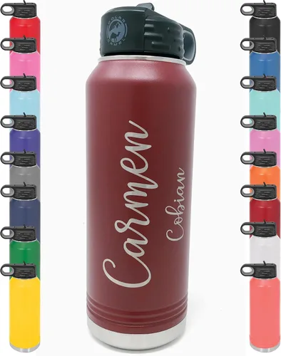 Vista 13 de Botella de agua personalizada con recubrimiento en polvo de 32 onzas, de acero inoxidable con doble pared aislada al vacío, grabado personalizado