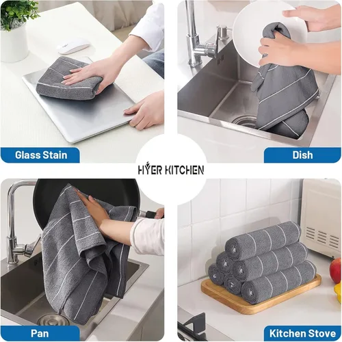 Vista 7 de Premium Kitchen Towels - Super Absorbent, Soft and Thick Dish Hand Towels, 4 Pack Dish Towels, 26 x 18 Inch, Grey and White