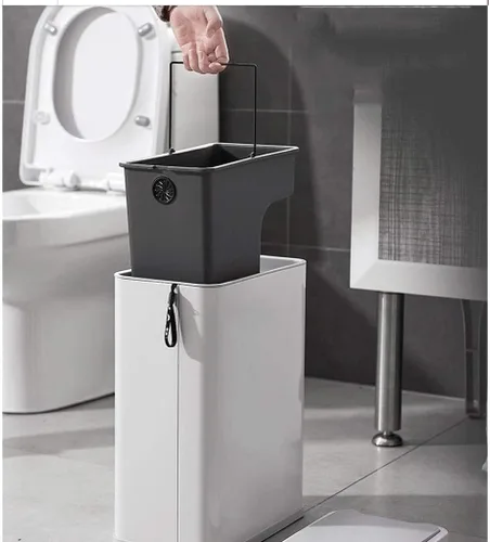 Vista 6 de Garbage Cans Automatic Opening Stainless Steel Bin,1.8 Gallon Capacity,Bring Your Own Tissue Holder Toilet Brush Waste Basket (Color : Champagne)