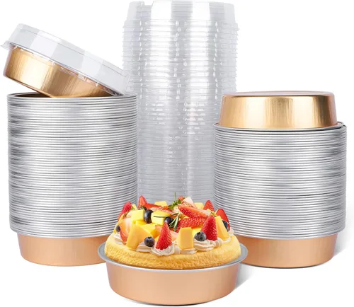 Vista 54 de Beasea Molde de papel de aluminio para tartas de 4 pulgadas, redondo, para horno, mini molde para tartas, 20 unidades de 8 onzas, moldes de aluminio