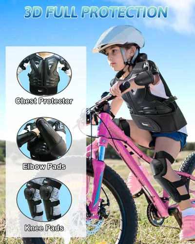 Vista 2 de StarknightMT Conjunto de Armadura para Motocicleta Infantil, Equipo para Moto de Tierra, Chaleco Protector para Pecho, Columna Vertebral, Espalda