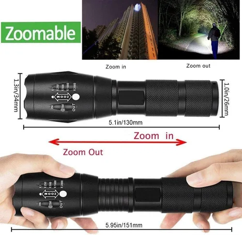 Vista 15 de Linterna LED de alto lúmenes, brillante, con zoom, impermeable, potente, linterna LED táctica de emergencia para el hogar y 5 modos, linterna