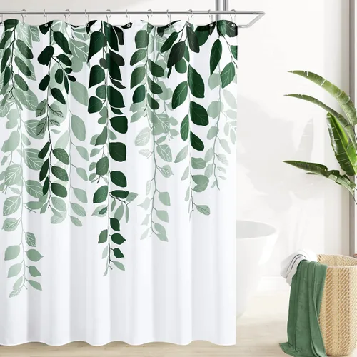 Vista 10 de BOODII Cortinas de ducha negras de 36 x 72 pulgadas, cortina de ducha de eucalipto de primavera para baño, cortina de baño con textura de flameado