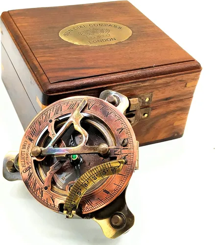 Vista 2 de Brújula de reloj de sol, vintage marino del oeste de Londres antiguo de 2.5 pulgadas, brújula de reloj de sol de latón antiguo de 2.5 pulgadas