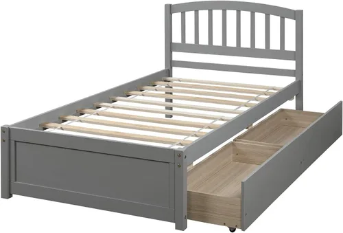 Vista 31 de Harper & Bright Designs Cama individual con cajones, cama individual de plataforma para niños con almacenamiento, plataforma de madera maciza,
