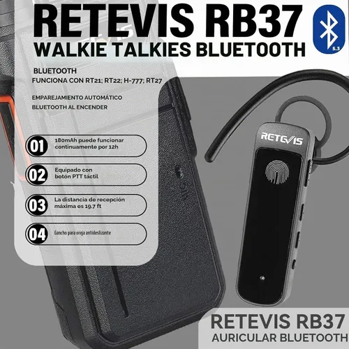Vista 4 de Retevis RB37 Radios comerciales bidireccionales Bluetooth con auriculares