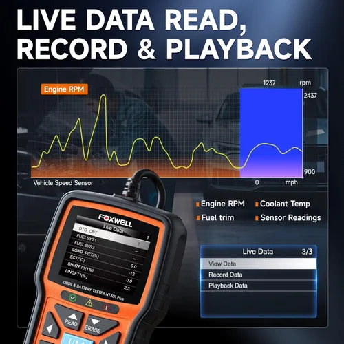 Vista 7 de Upgraded of NT301, 2-in-1 FOXWELL NT301 Plus OBD2 Scanner Car Battery Tester, Professional Code Reader Check Engine Diagnostic Scanner Tool, 12V