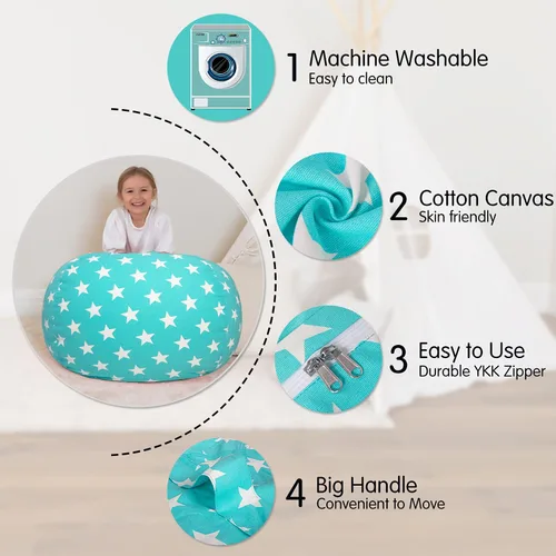 Vista 2 de Aubliss - Silla de almacenamiento para peluches en forma de puf (Estrella Aqua, Mediana (32"))