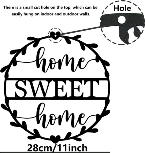 Vista 3 de Letrero de metal para decoración de pared con texto en inglés «Home Sweet Home» para regalo, decoración interior del hogar, dormitorio, sala