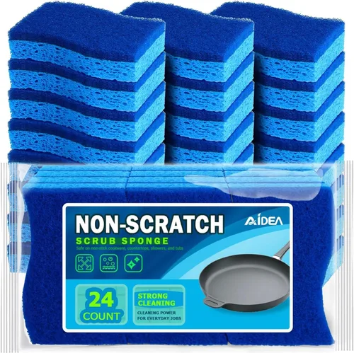 Vista 29 de AIDEA Esponjas de cocina, esponja exfoliante antiarañazos, 6 unidades, esponjas para utensilios de cocina antiadherentes, esponja de limpieza