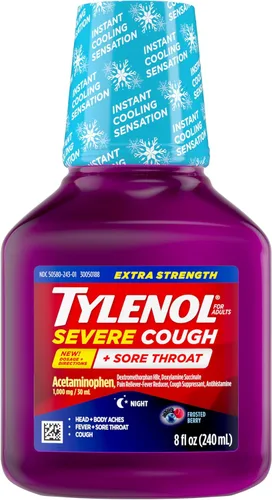 Vista 10 de Tylenol Extra Strength para tos severa + dolor de garganta durante el día, líquido de alivio del resfriado con múltiples síntomas, acetaminofeno