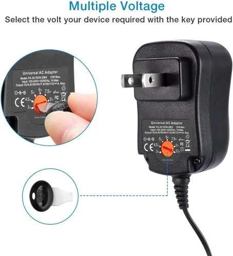 Vista 2 de ZOZO Fuente de alimentación de 12 W, 12 voltios, 1 amperio, 3 V, 4.5 V, 5 V, 6 V, 7.5 V, 9 V, 12 V, adaptador de CA universal con enchufe de barril