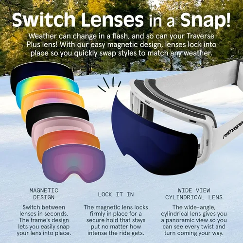 Vista 4 de Retrospec Traverse Plus Ski & Snowboard Snow Goggles and Interchangeble Lenses for Men and Women, Anti-Fog and OTG Design