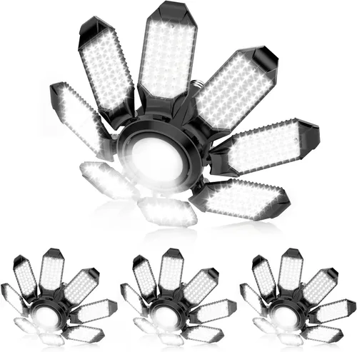Vista 15 de Luz de garaje – Bombilla de garaje súper brillante de 15000 lúmenes, equivalente a 150 W, atornillada en enchufe E26 con 6 paneles deformables, 6500