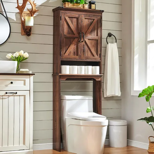 ACCOHOHO 67" Tall Farmhouse Over The Toilet Storage Bathroom Cabinet, Brown Marrón
