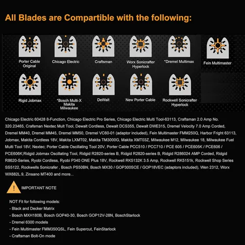 Vista 6 de 6 cuchillas de raspador oscilantes de ajuste universal multiherramienta, compatibles con Dewalt Dremel Rockwell Makita Bosch Fein Multimaster