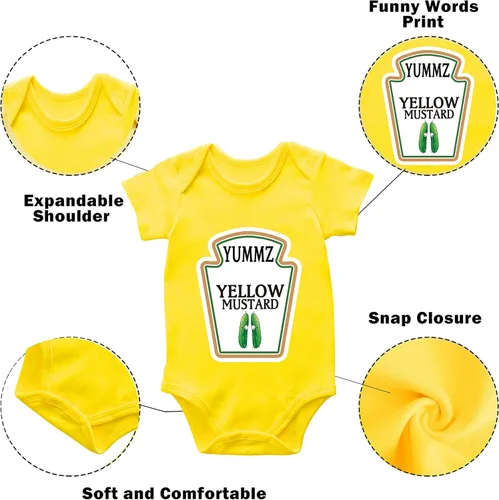 Vista 2 de Baby Twins - Conjunto de disfraz de manga corta para niña, diseño de tomate y ketchup amarillo mostaza